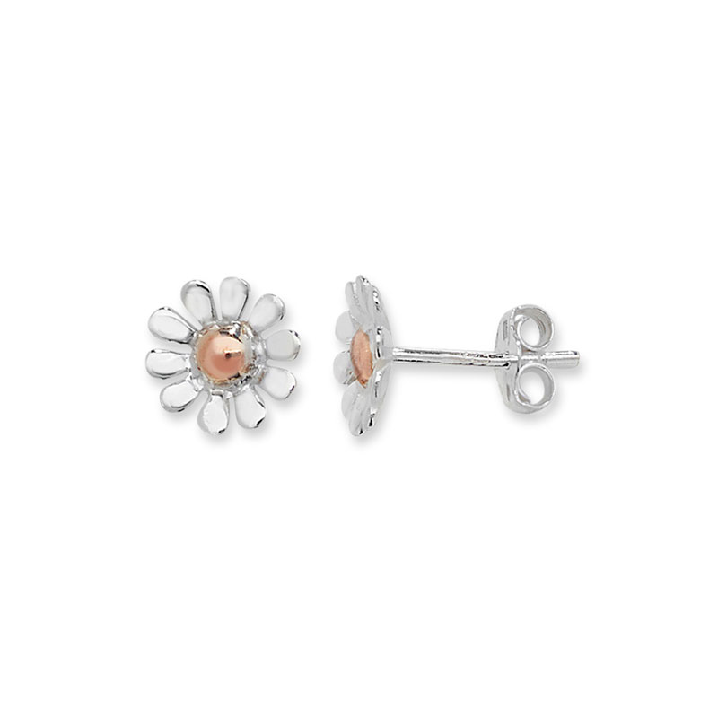 Two Tone Rose Gold Flower Stud Earrings