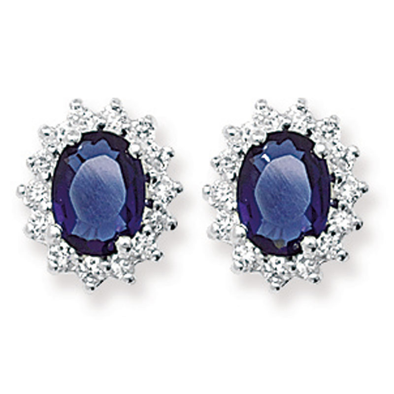 Sapphire CZ Flower Style Stud Earrings