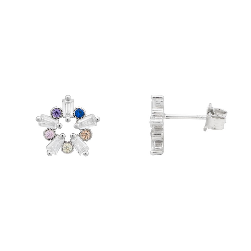 Multi Colour CZ Snowflake Studs