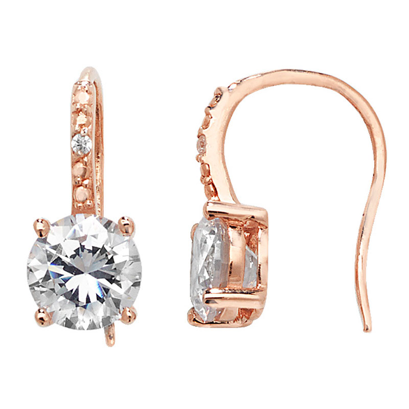 Rose Gold Drop Earrings with Round CZ Stone