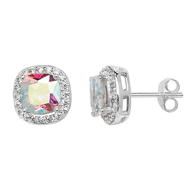 Classic Square Opalescent Crystal Stud Earrings