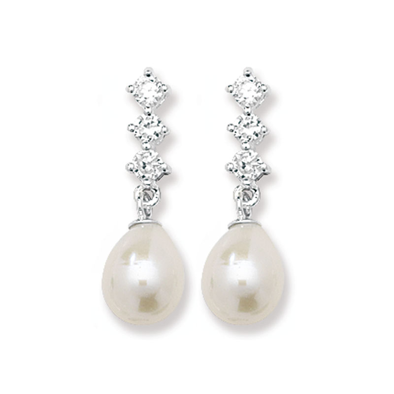 Pearl and CZ Drop Earrings