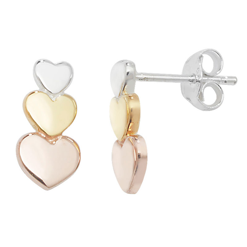 Three Tone Heart Drop Earrings