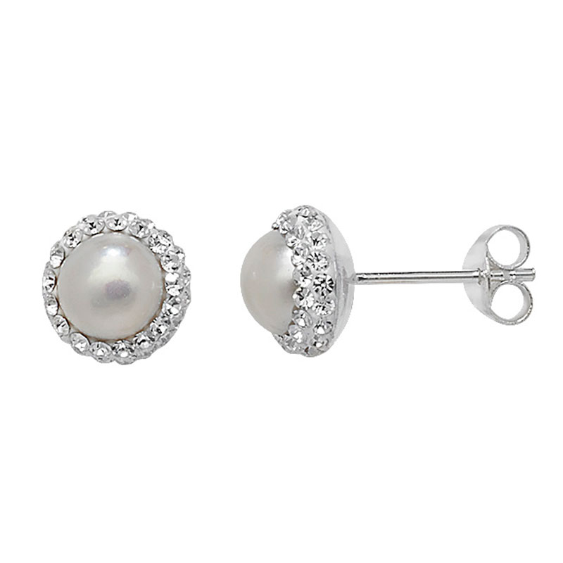 Pearl Earrings with Crystal Surround
