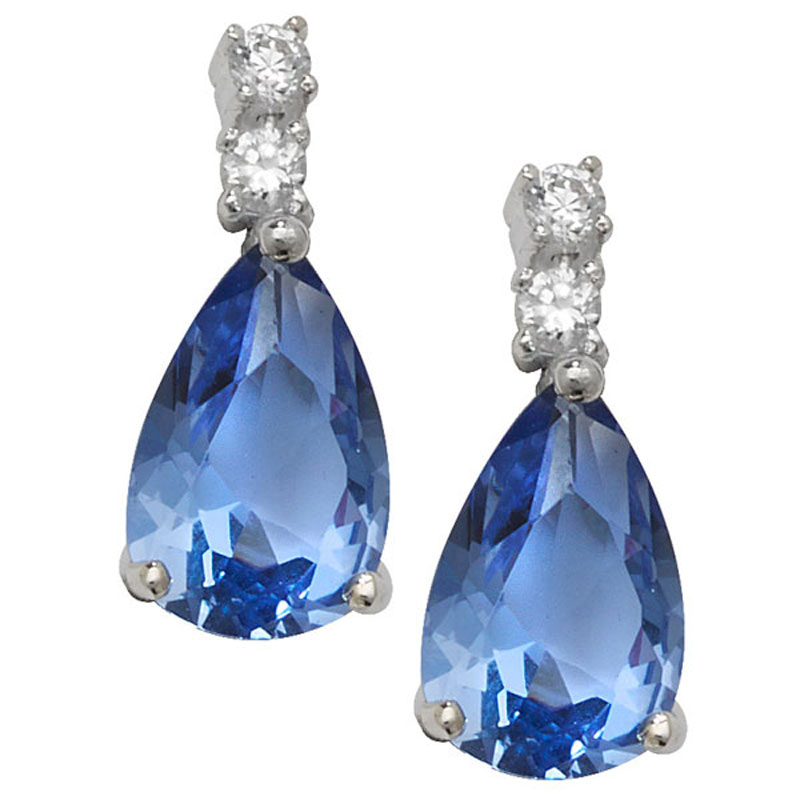 Blue CZ Tear Drop Earrings