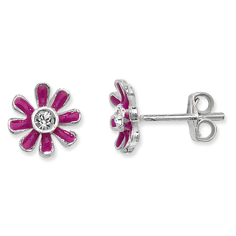 CZ Detail purple Flower Stud Earrings