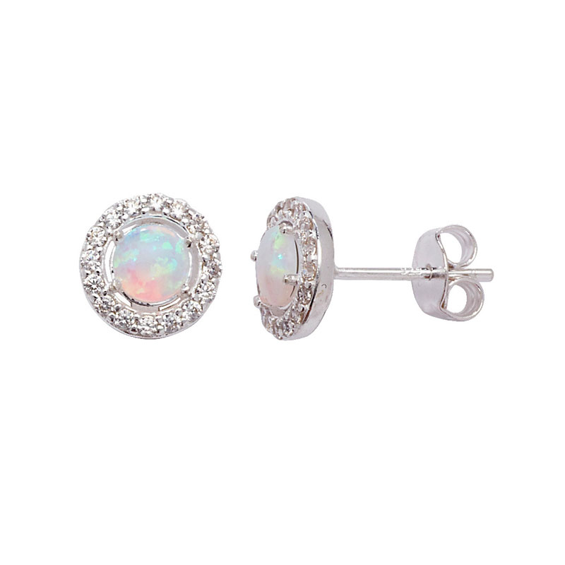 CZ Opal Circle Stud Earrings