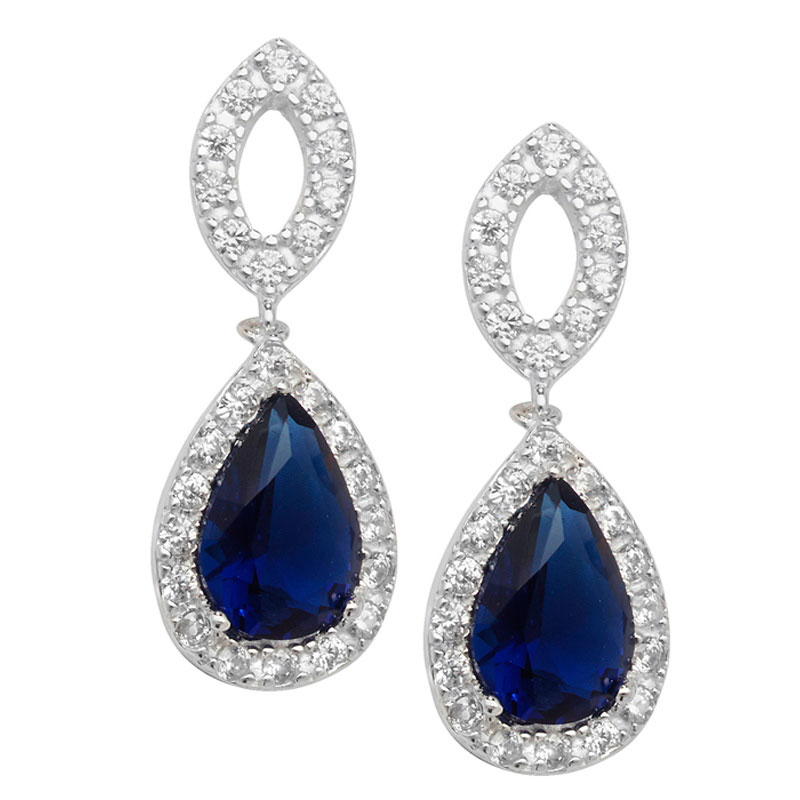 CZ Sapphire Teardrop Drop Earrings