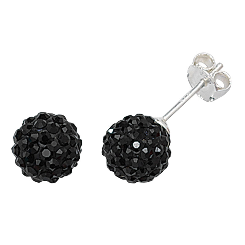 8mm black Crystal Ball Stud Earrings