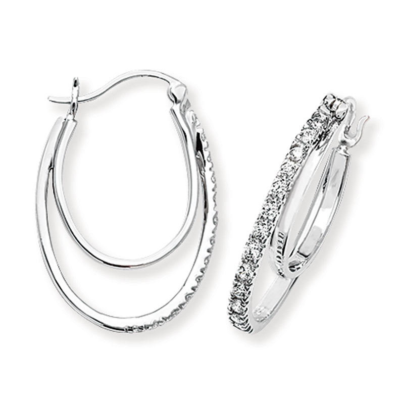 CZ Hinged Double Detail Hoop Earrings