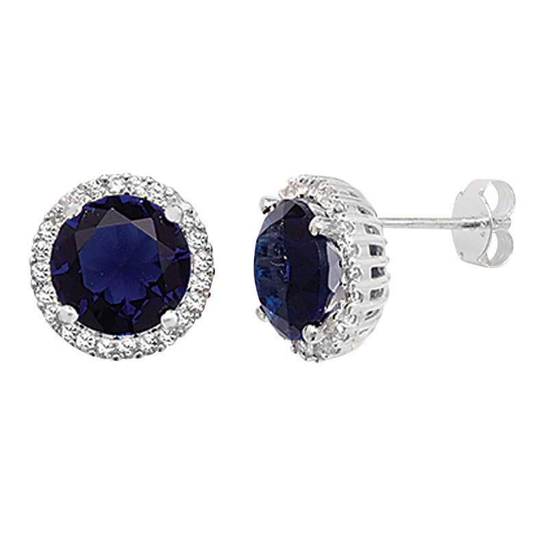 Large Round CZ Sapphire Stud Earrings