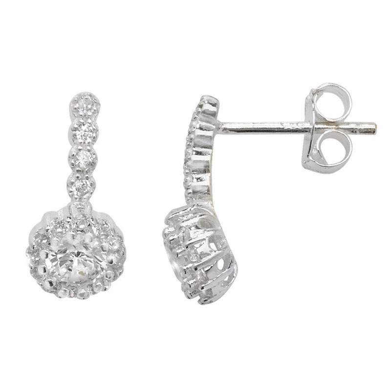 Small Round CZ Drop Earrings