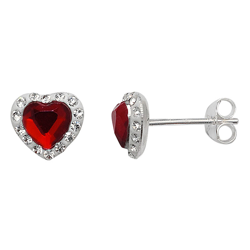 Red Crystal Heart Stud Earrings