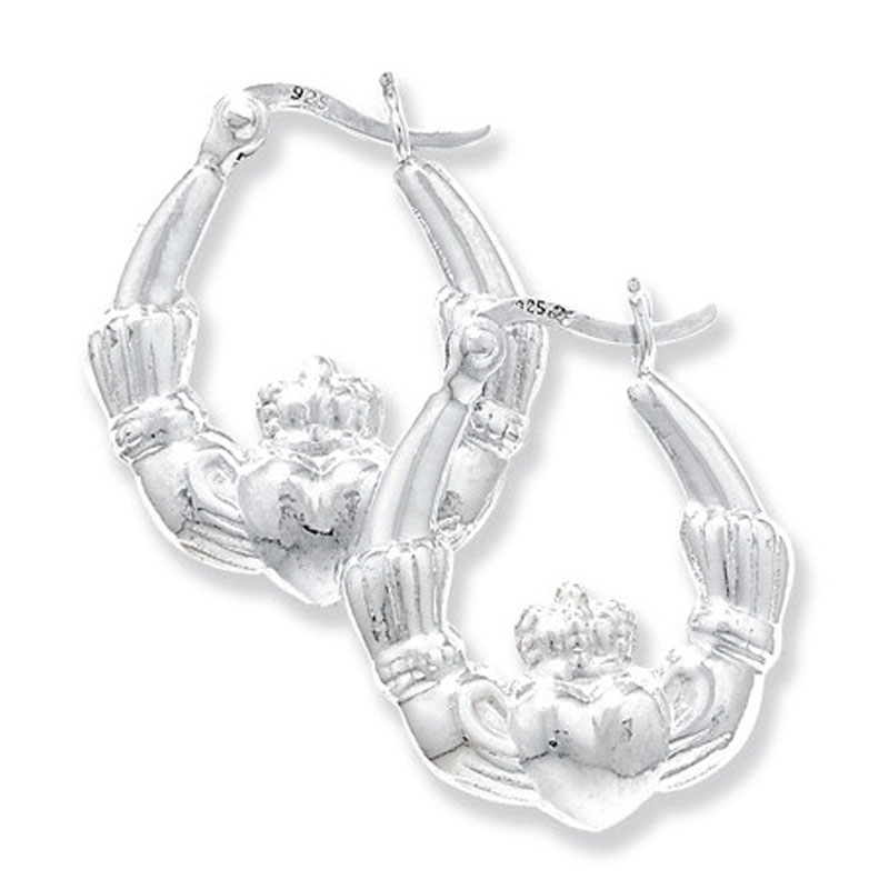 Silver Claddagh Hoop Earrings