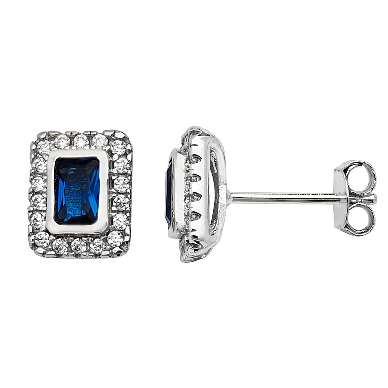 Blue CZ Square Stud Earrings