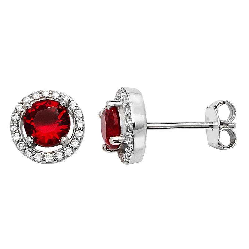 Garnet CZ Round Stud Earrings