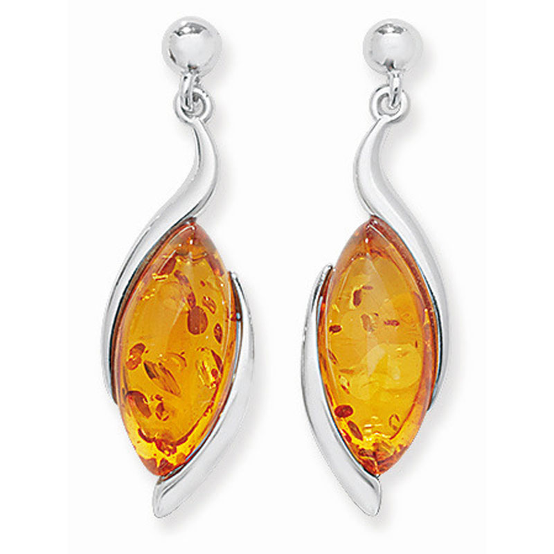 Silver & Amber Drop Earrings