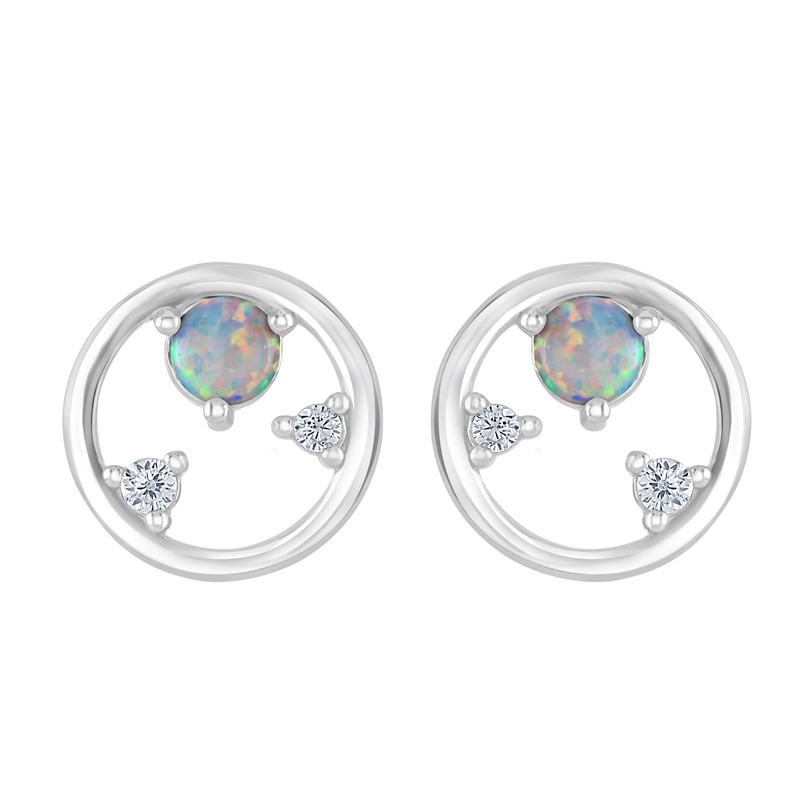 Circle Opal and CZ Studs