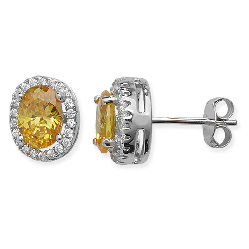 Yellow Halo CZ Studs