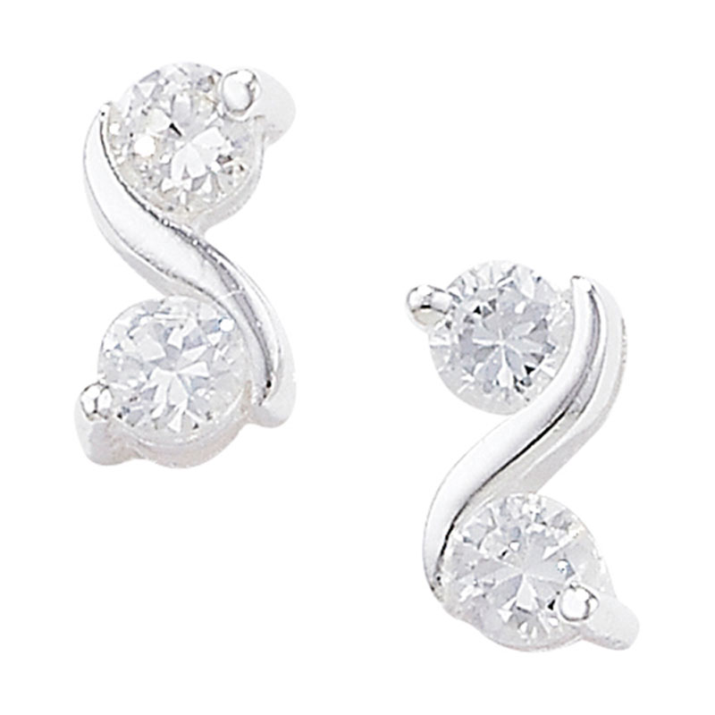 Double CZ Silver Earrings