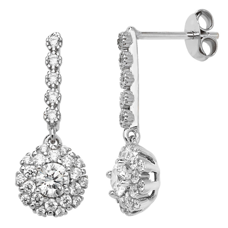 Rhodium Plated CZ Drop Earrings