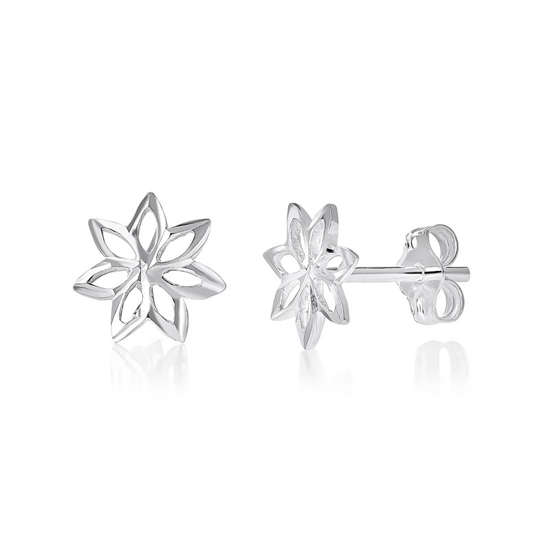 Diamond Cut Flower Stud Earrings
