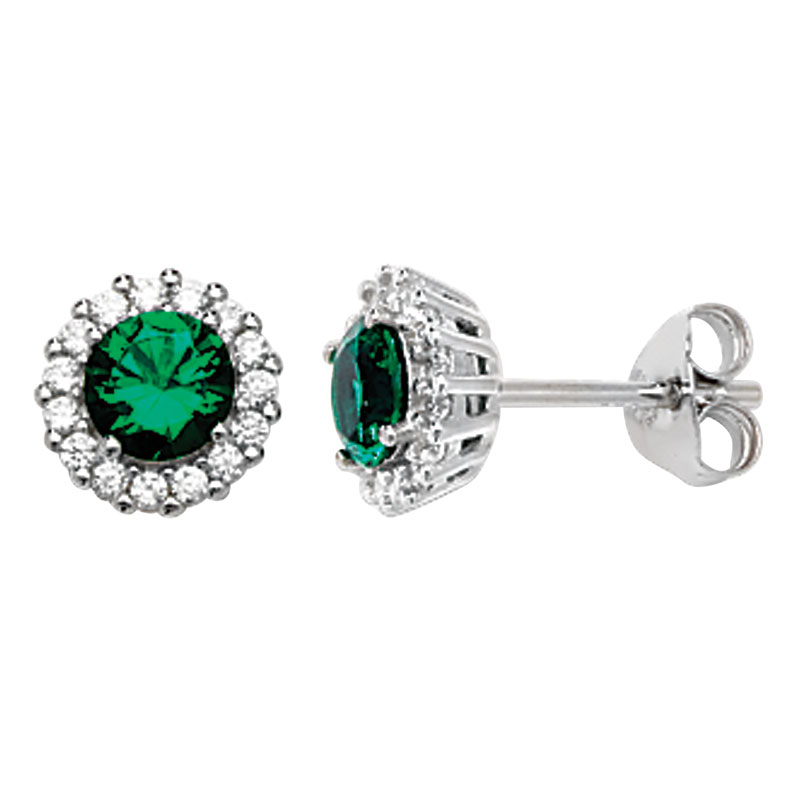 Emerald CZ Round Stud Earrings