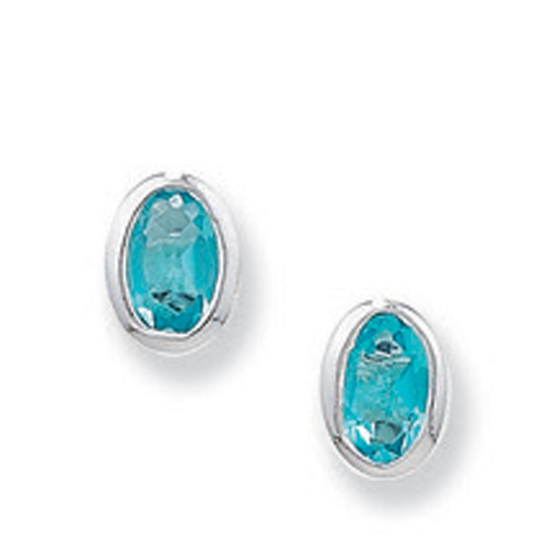 Blue CZ Oval Stud Earrings