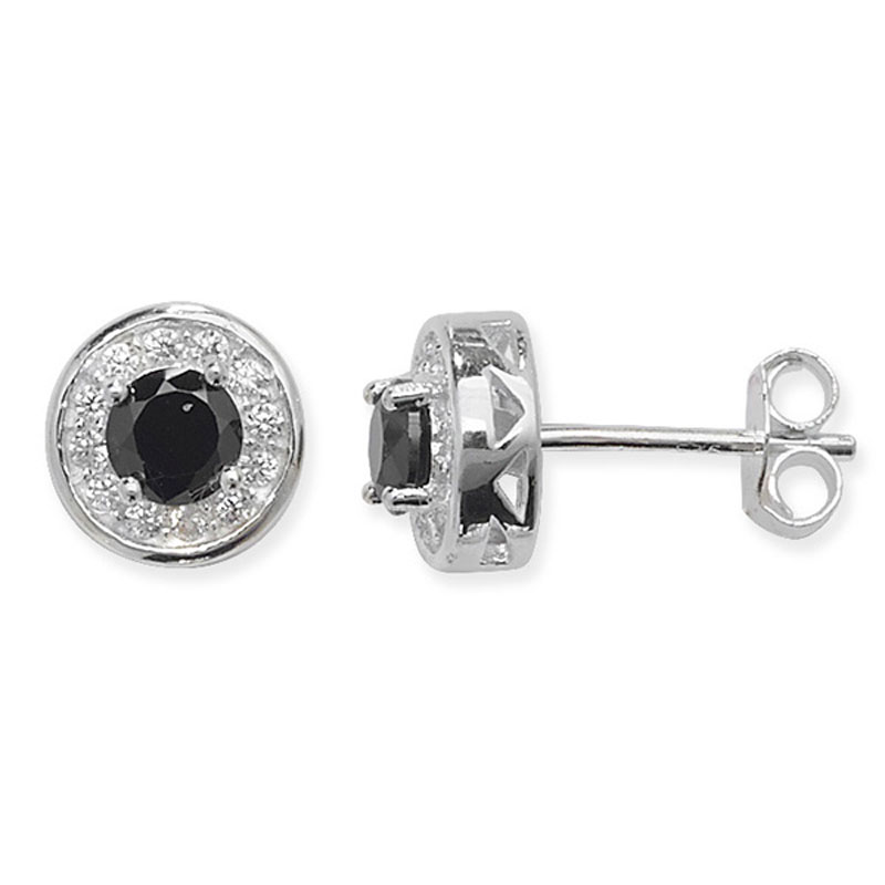 Black Round CZ Studs