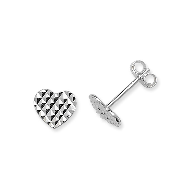 Fancy Heart Stud Silver Earrings