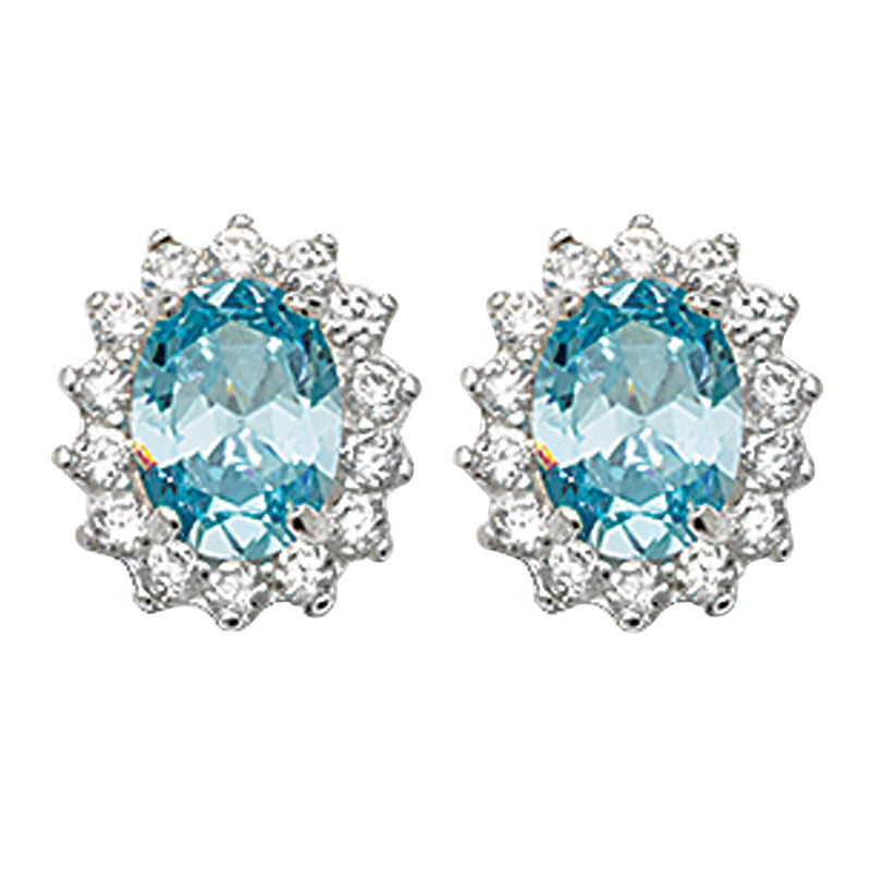 Light Blue CZ Flower Style Stud Earrings