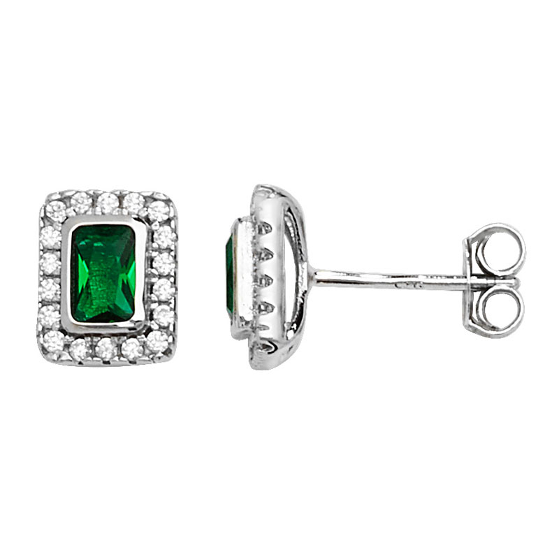 Green CZ Square Stud Earrings