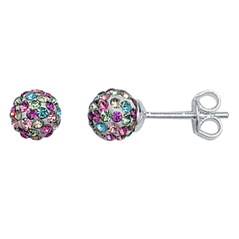Multi Coloured Crystal Ball Stud Earrings