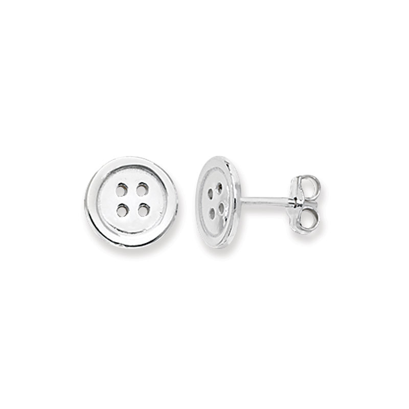 Button Silver Stud Earrings