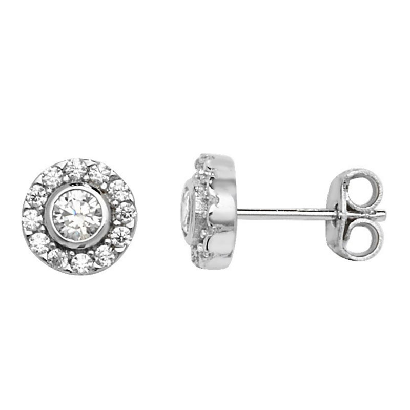 Multi CZ Stud Silver Earrings