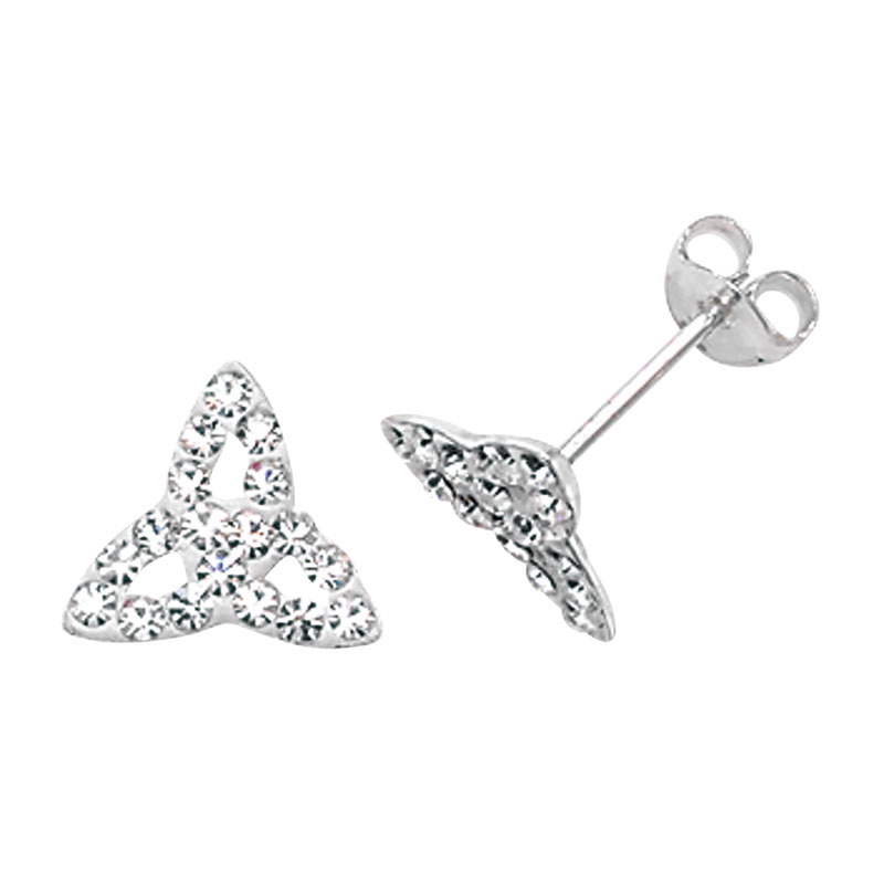 White Crystal Trinity Knot Stud Earrings