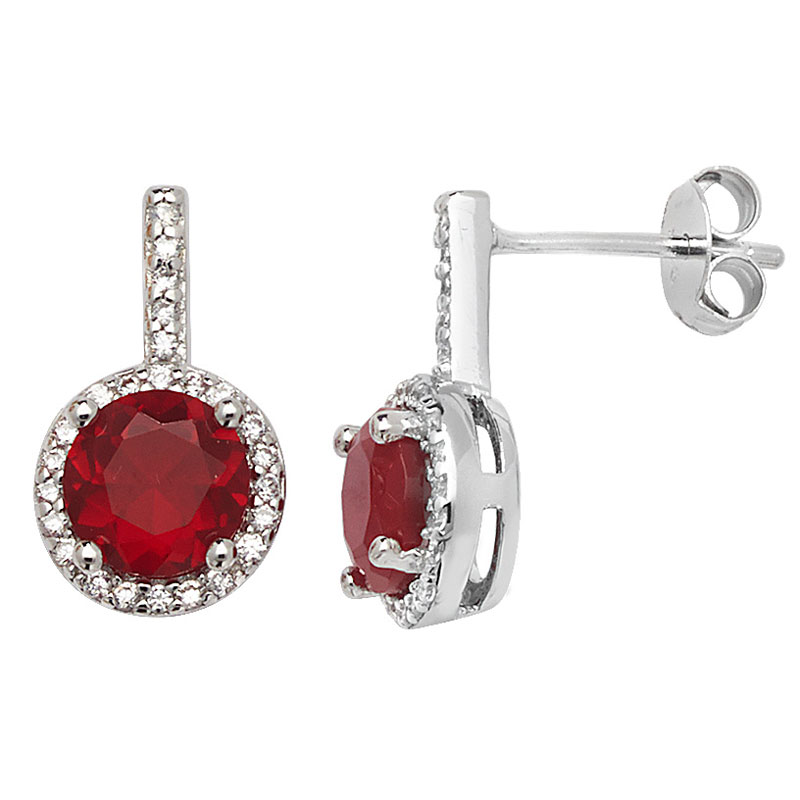 White and Ruby Drop Earrings