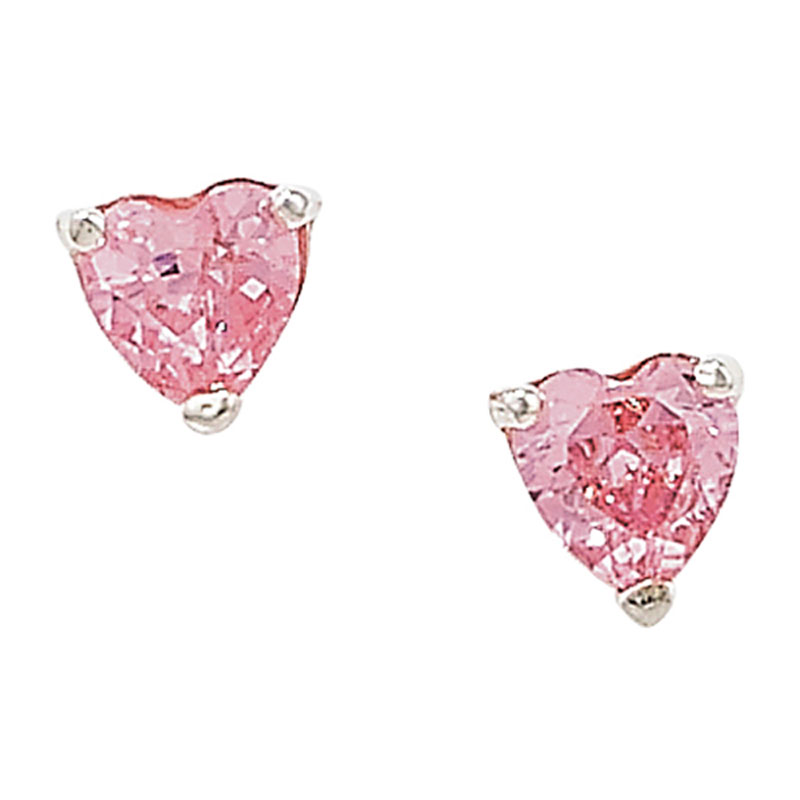 Dainty Pink Heart CZ Stud Earrings
