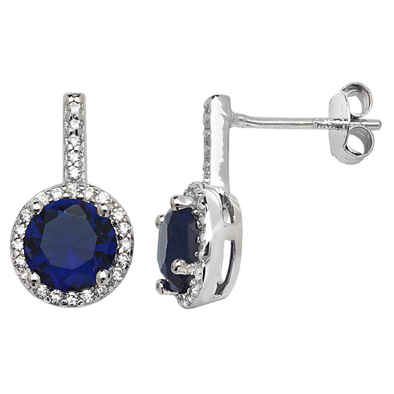 White and Blue CZ Stud Earrings