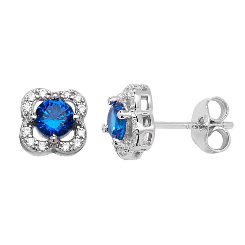 Blue CZ Flower Style Earrings