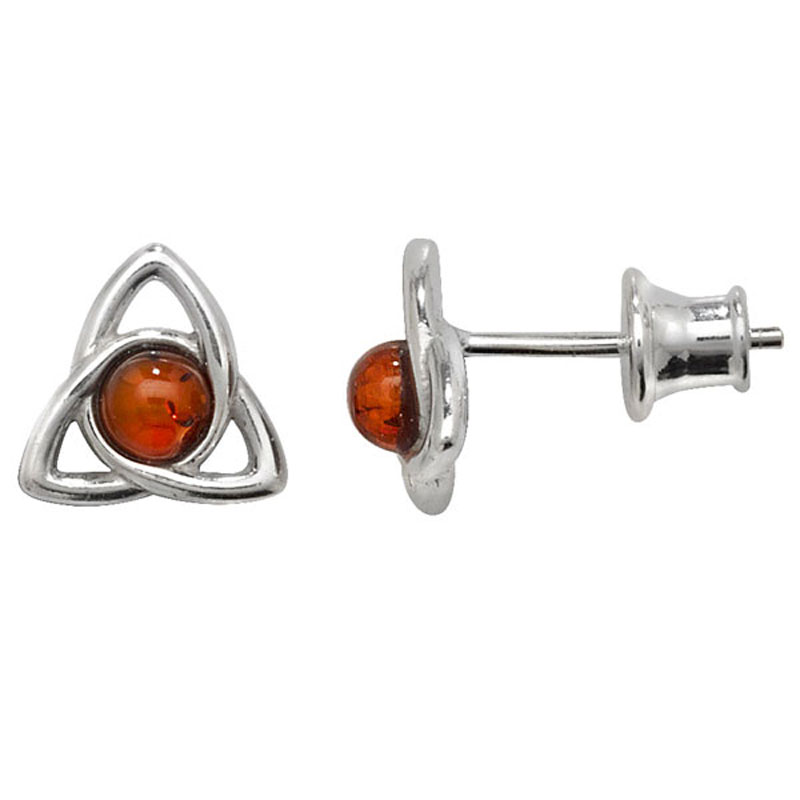 Trinity Knot Earring With Amber Stone