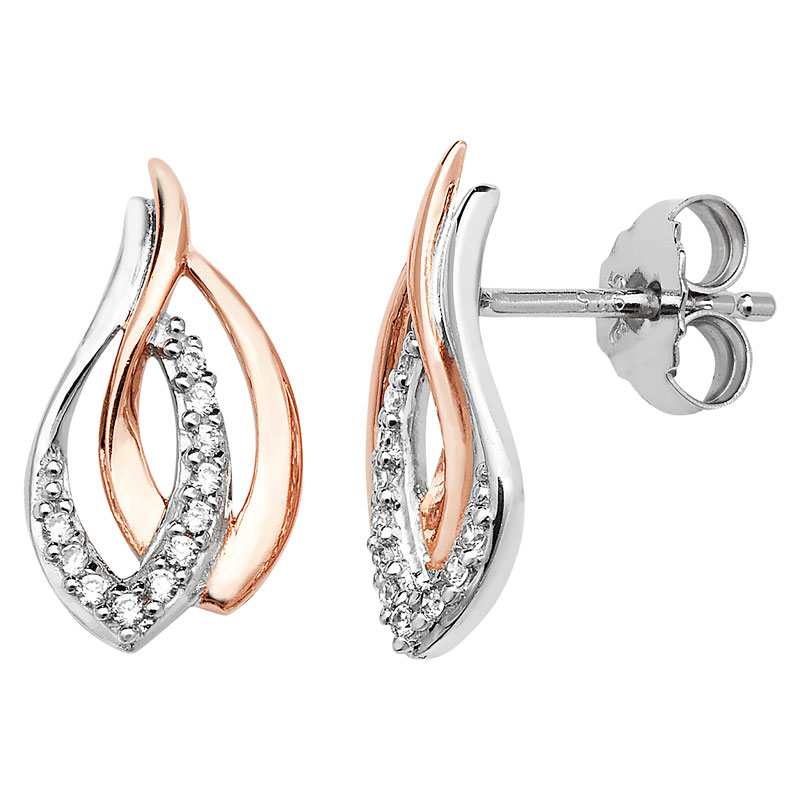 Rhodium Plated CZ and Rose Gold Earrings