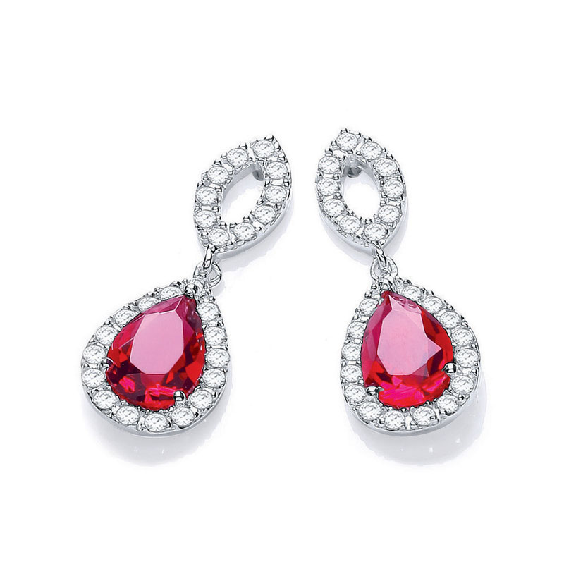 CZ Red Drop Earrings