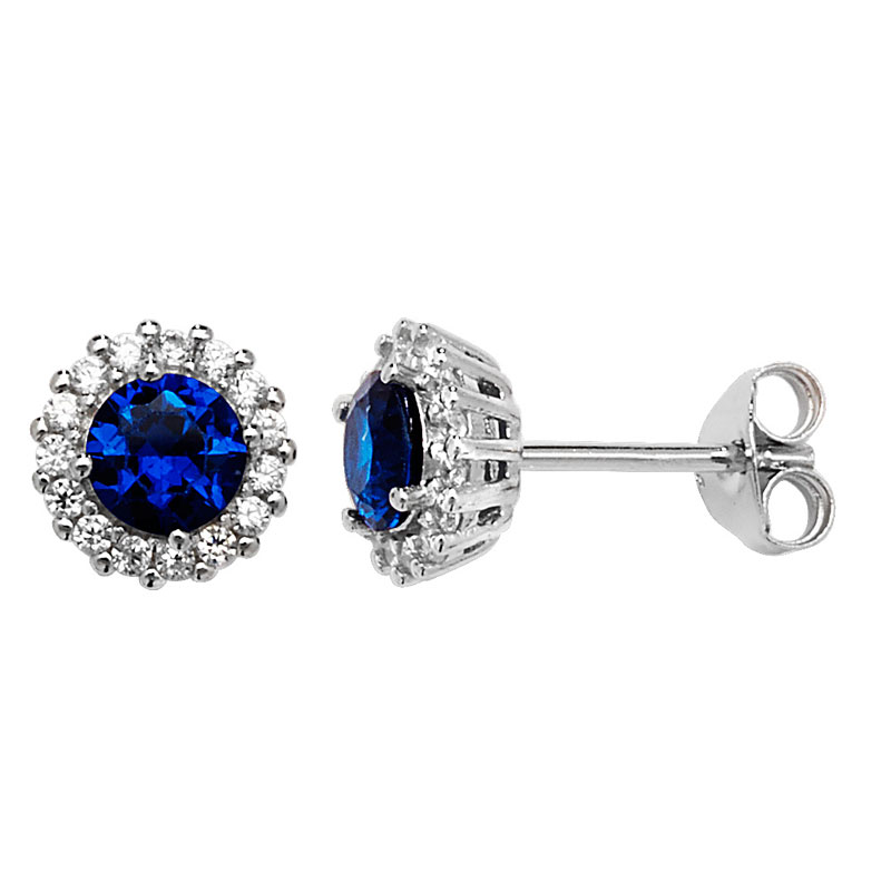 Sapphire CZ Round Stud Earrings