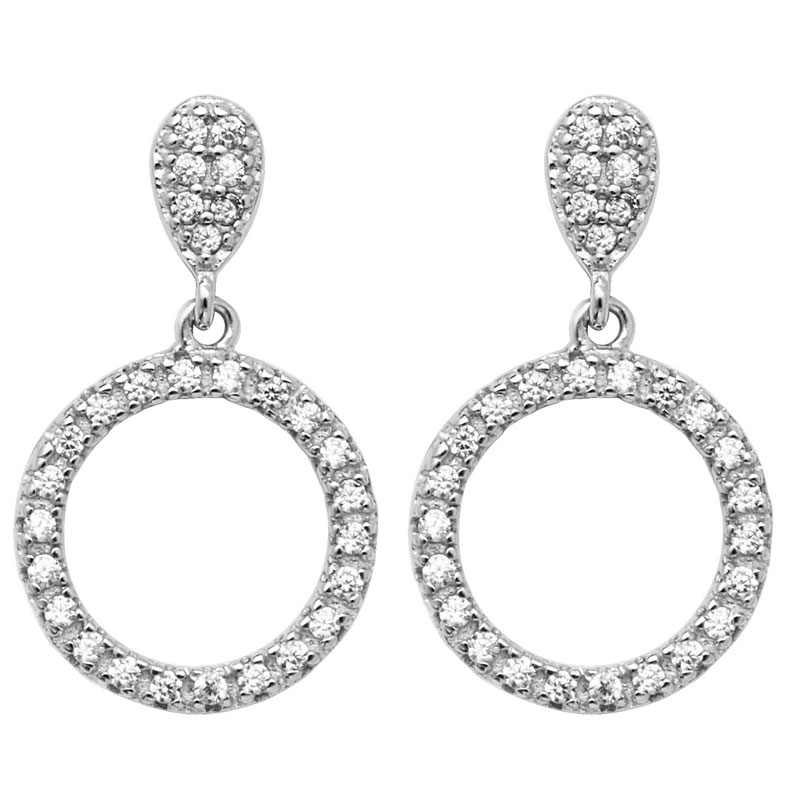 Open Circle CZ Drop Earrings