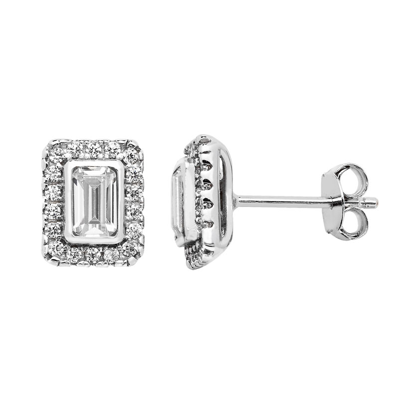 Clear CZ Square Stud Earrings