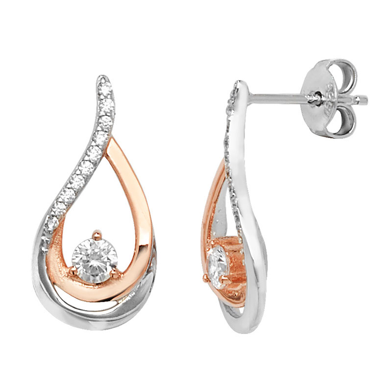 CZ Rose Gold Rhodium Plated Drop Earrings