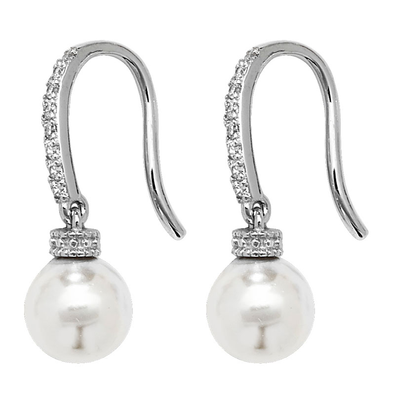 Fancy Drop Pearl and CZ Earrings