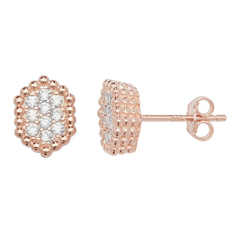 S/S Rose Gold Plated Pave Style Earring