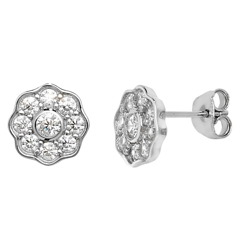 Multi CZ Flower Stud Earrings